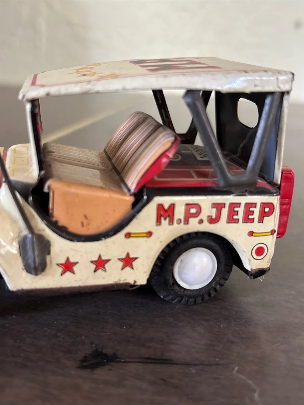 Vintage Toy M.P.  Jeep SSS Japan 1950s Tin Litho Friction Powered
